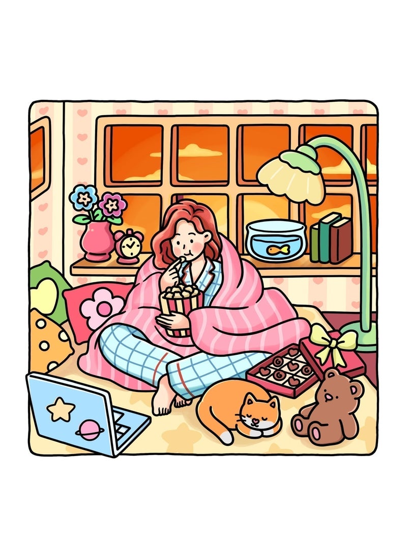 Lyaxm Soft Life:Relaxation Coloring Book, A Stress-Relief Coloring Book,  Cozy & Calming Coloring Book for Adults and Teens Featuring Gentle Daily Moments and Simple Joys,Cute Colouring Book with Easy and Simple Designs (Girl Theme Coloring Book) - Image 4